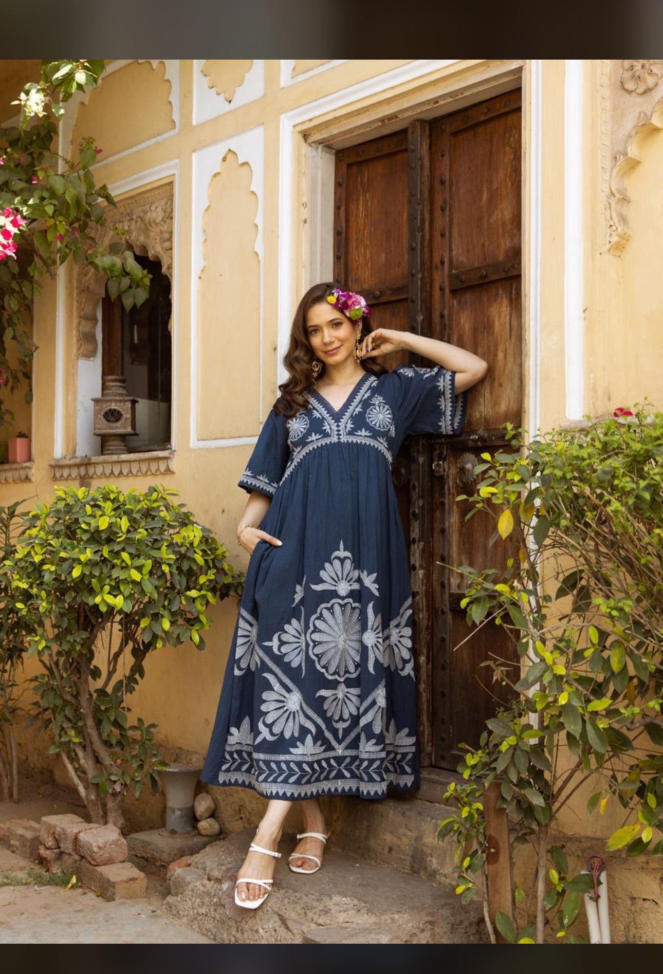 Blue Floral Midi Dress