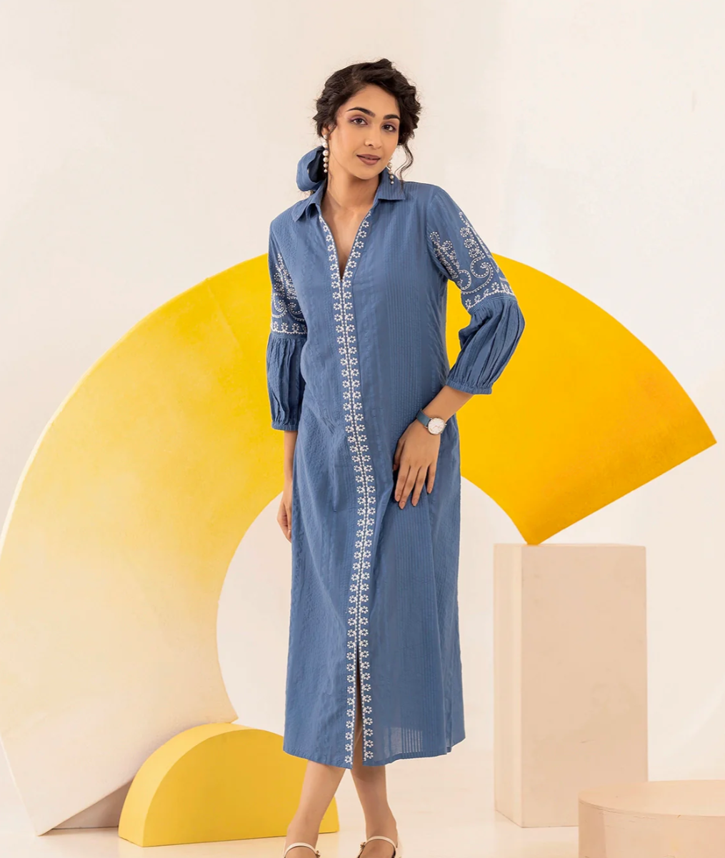 blue stitch dress What's The Stitch Maxi Dress
