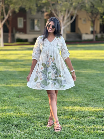 short tropical dress Women's Already Booked It Ivory Multi Tropical Print Tiered Mini Dress | Size: S