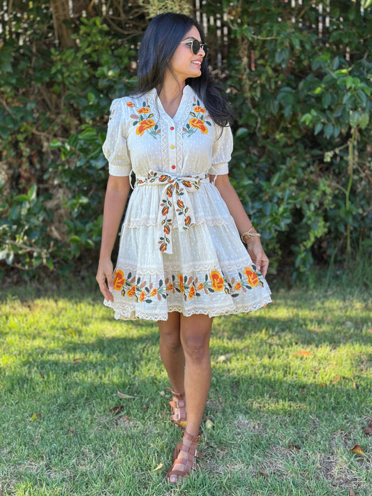 Ivory Poppy Short Dress