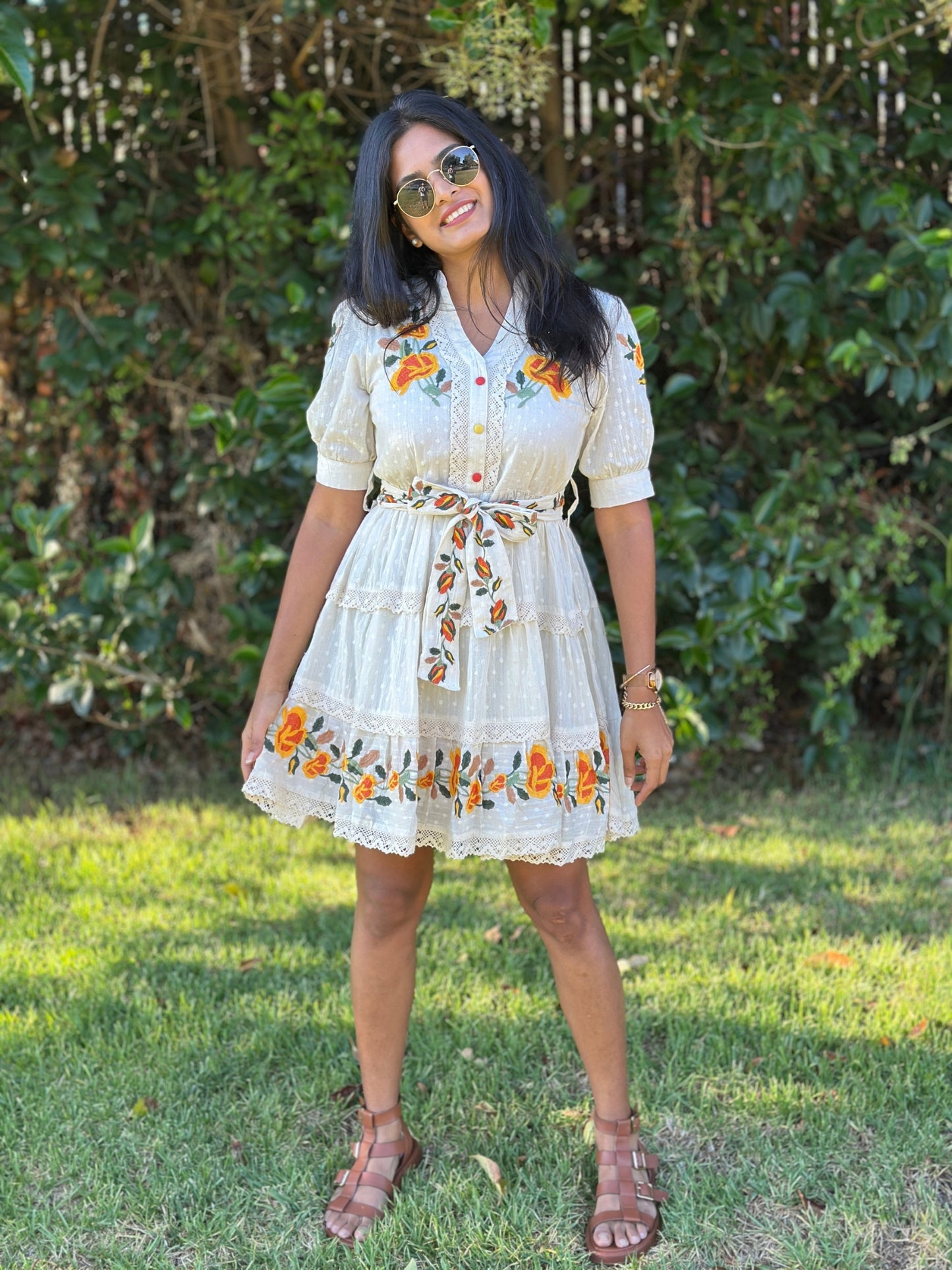 Ivory Poppy Short Dress