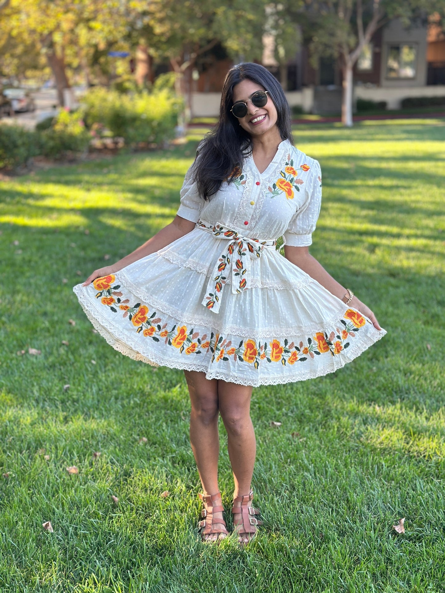Ivory Poppy Short Dress