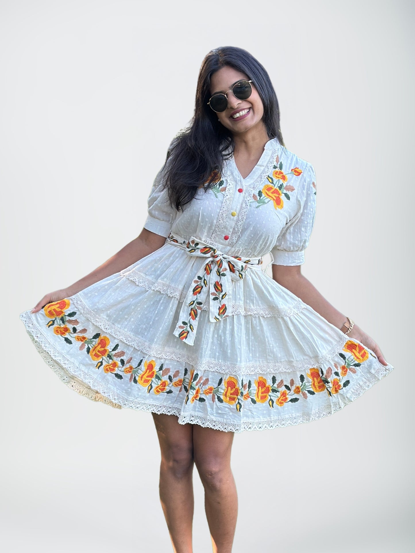 Ivory Poppy Short Dress