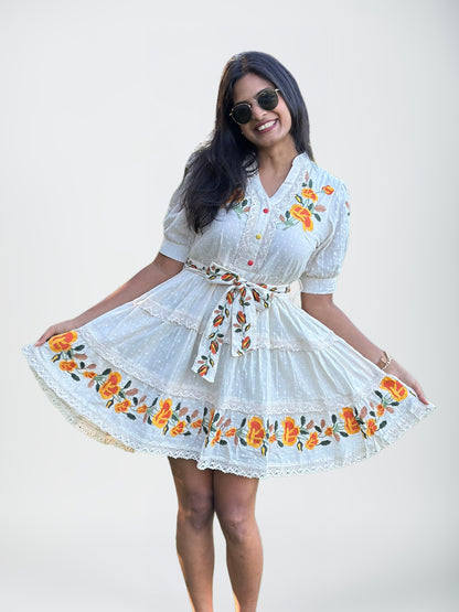 Ivory Poppy Short Dress