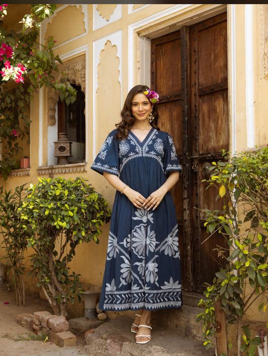 Blue Floral Midi Dress