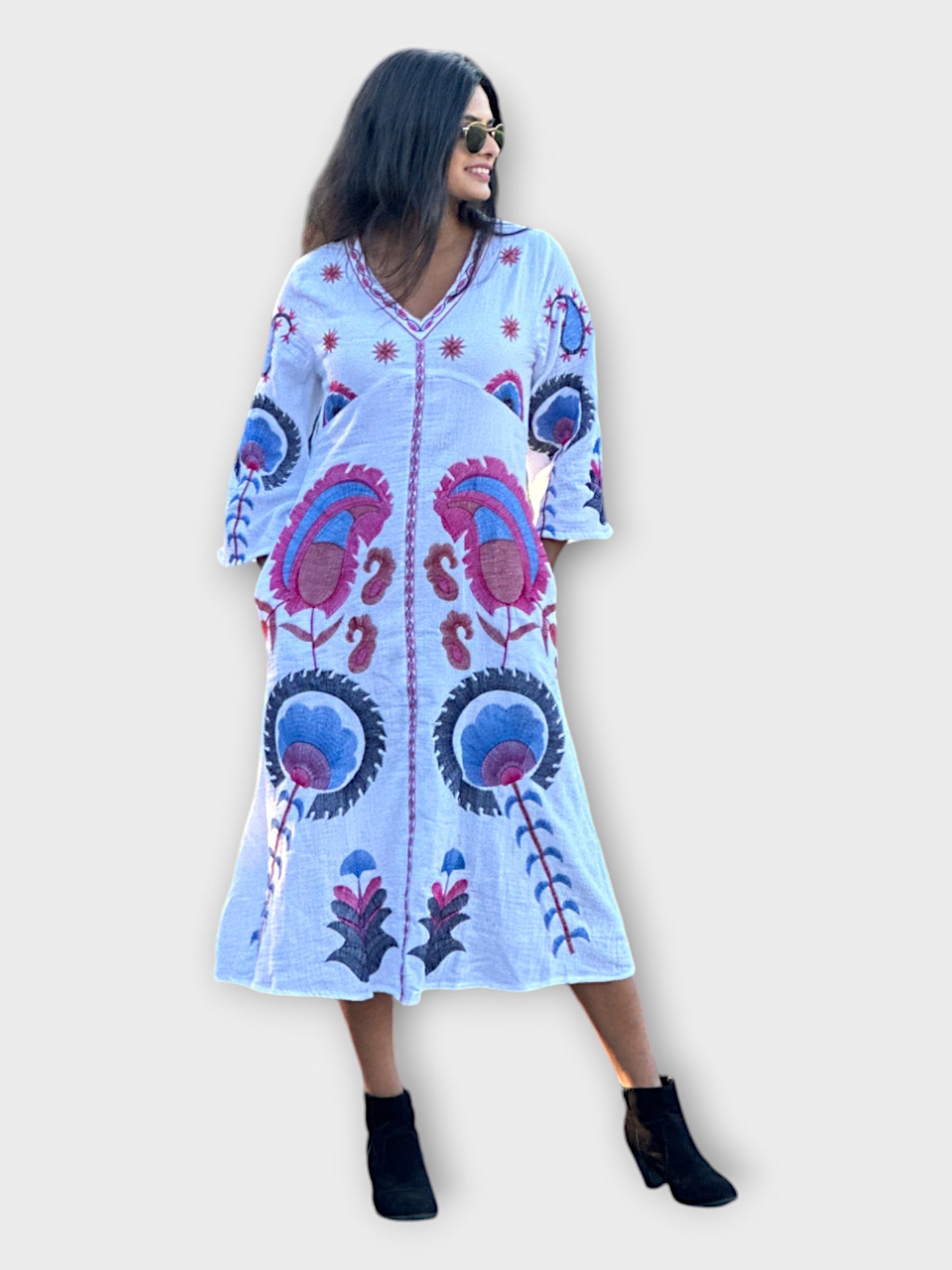 White Motif Midi Dress