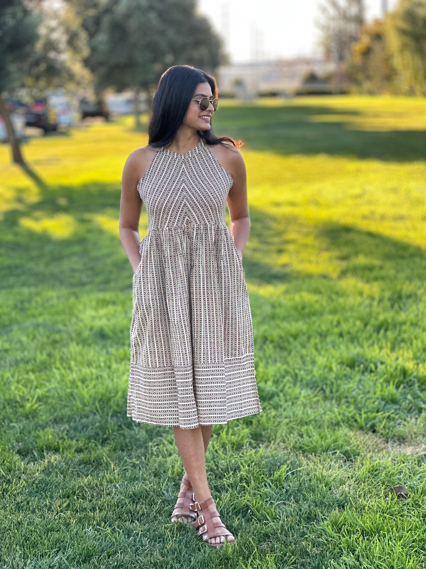 Bagru Geometric Print Midi Dress