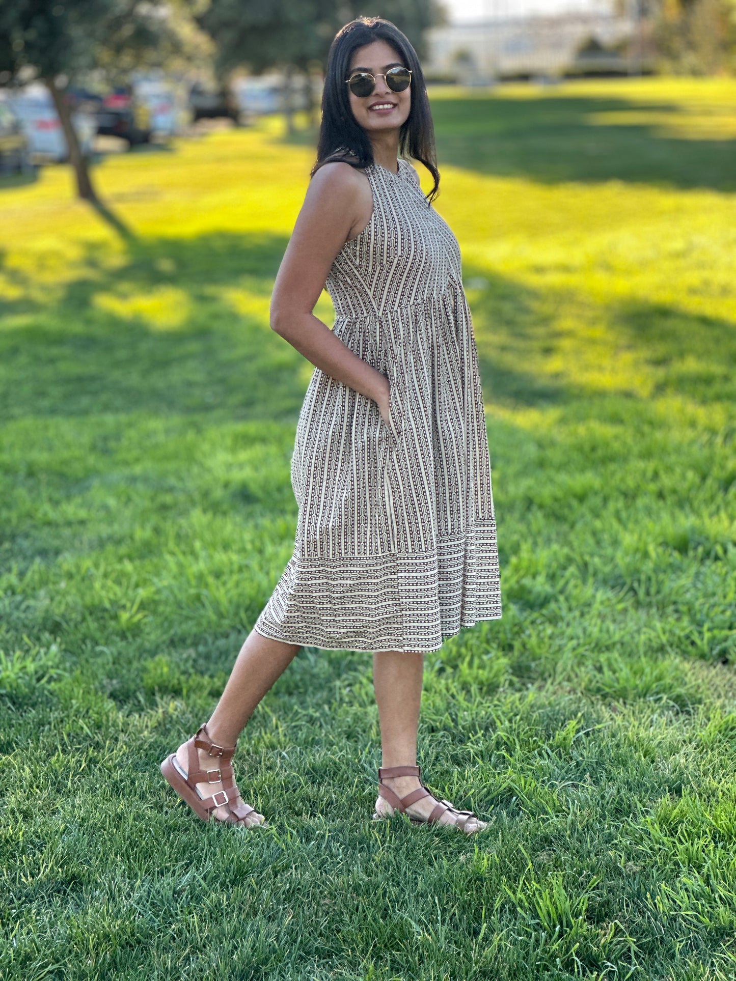 Bagru Geometric Print Midi Dress