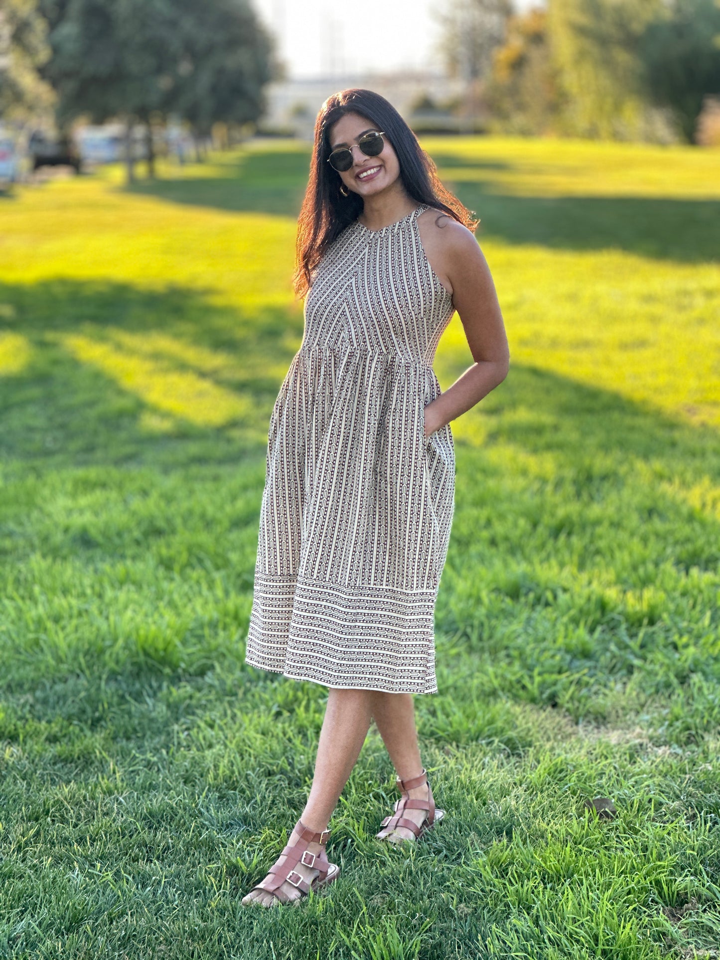 Bagru Geometric Print Midi Dress