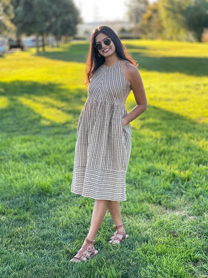 Bagru Geometric Print Midi Dress
