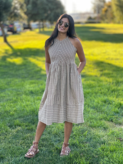 Bagru Geometric Print Midi Dress