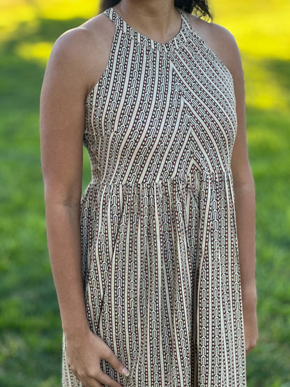 Bagru Geometric Print Midi Dress