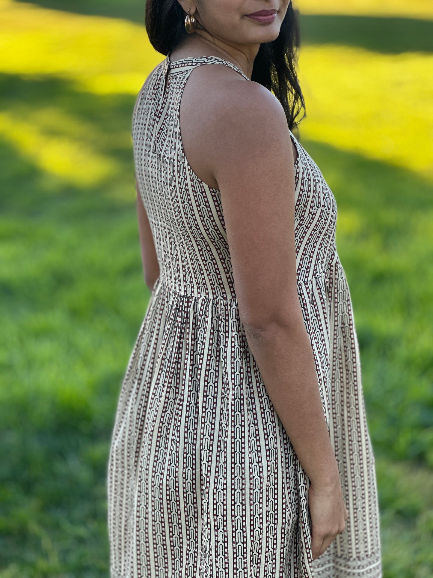 Bagru Geometric Print Midi Dress