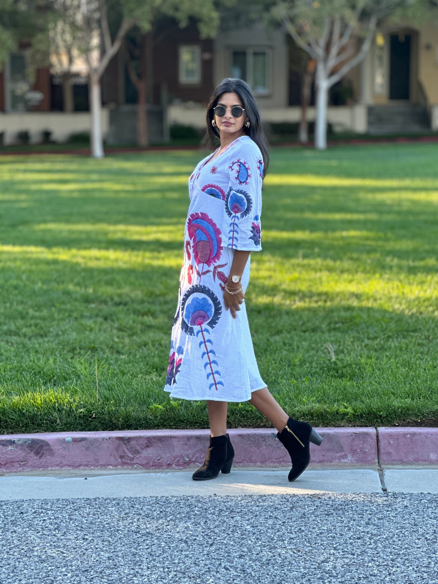 White Motif Midi Dress