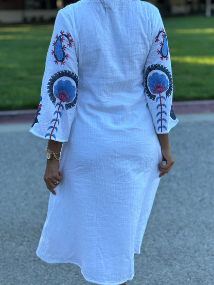 White Motif Midi Dress