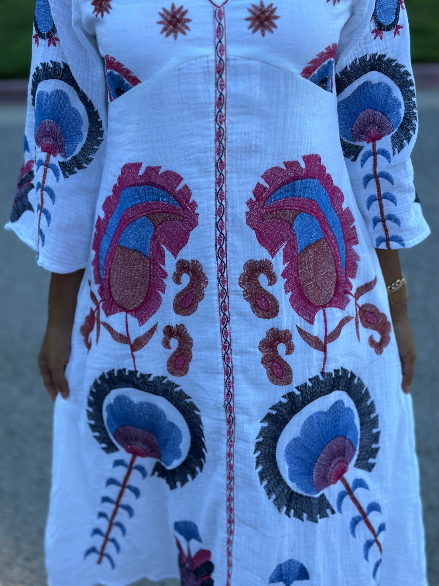 White Motif Midi Dress